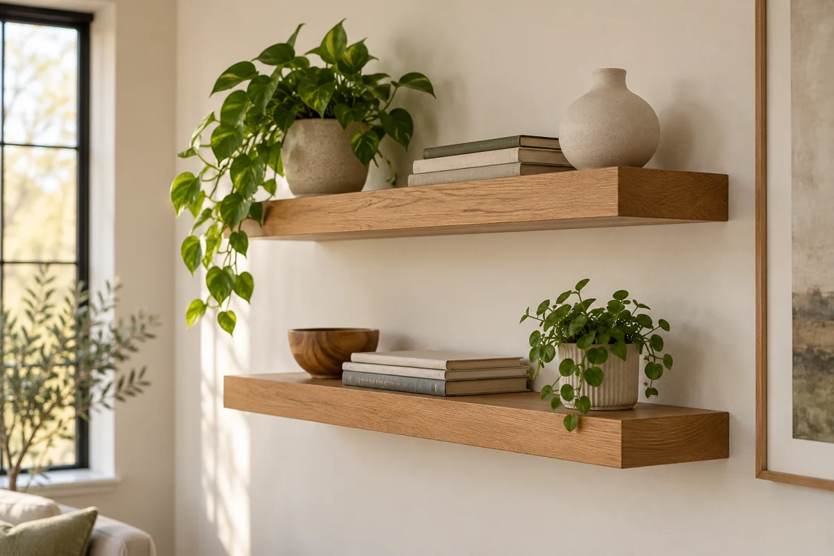 Service illustration of neatly installed shelves and a finished wall