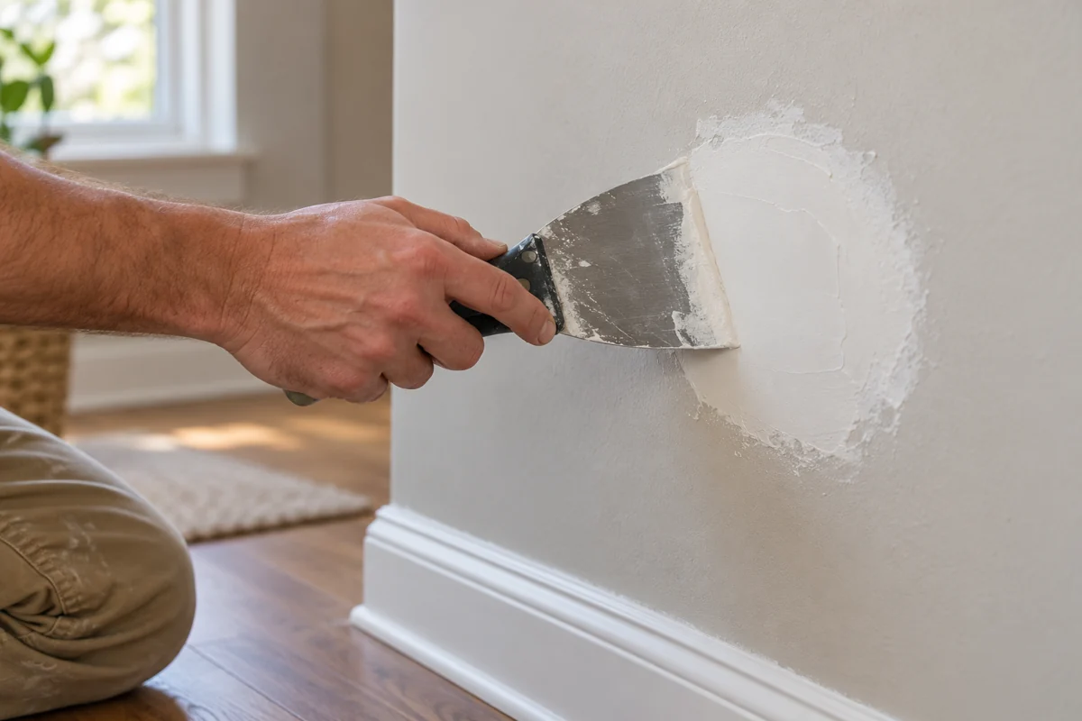 Service illustration of a small drywall patch being finished